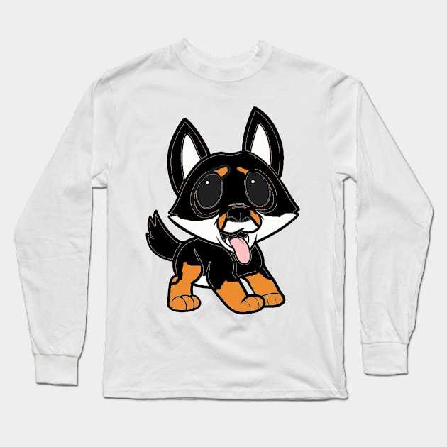 shiba inu black and tan cartoon Long Sleeve T-Shirt by Wanderingangel